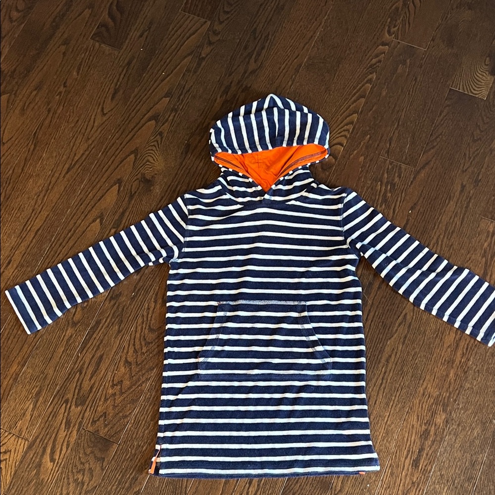 Navy & White Striped Hooded Terry Pull Over
